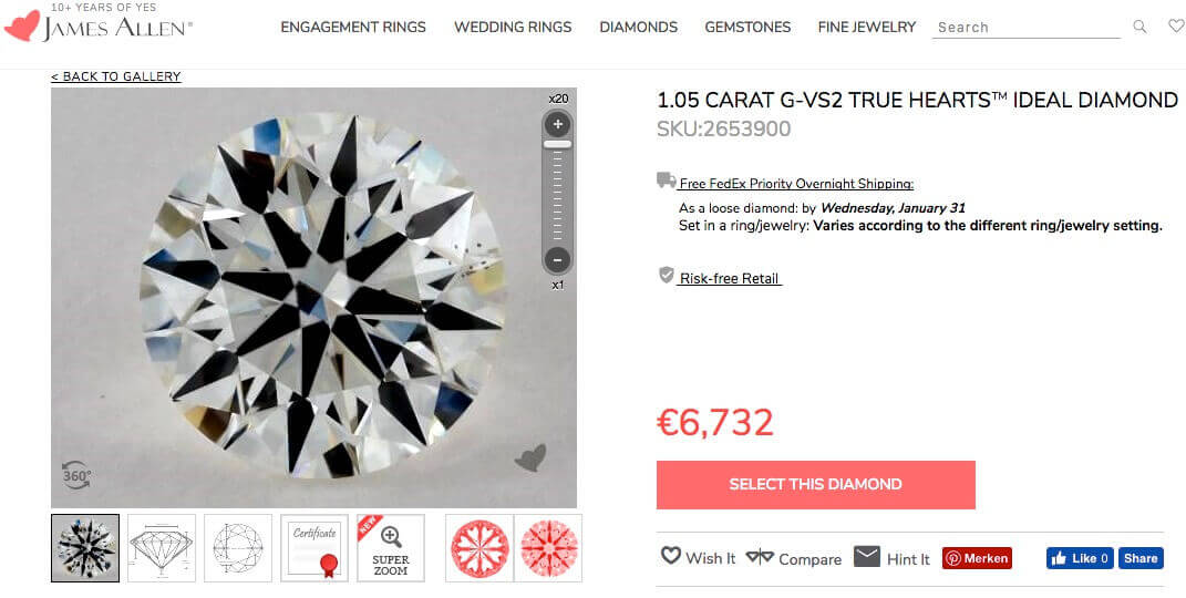 Diamant links aus der Liste der vorherigen Seite mit 1.054 Karat Diamant links aus der Liste der vorherigen Seite mit 1.054 Karat