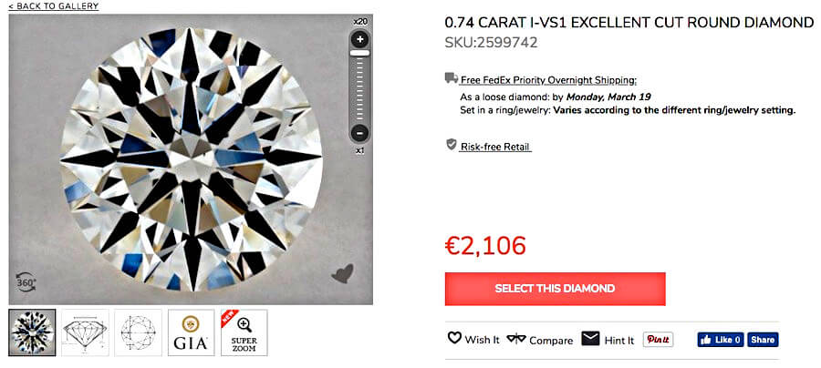 Rund, Brillantschliff 074ct, Farbe I, VS1, 3 x Excellent Rund, Brillantschliff 074ct, Farbe I, VS1, 3 x Excellent