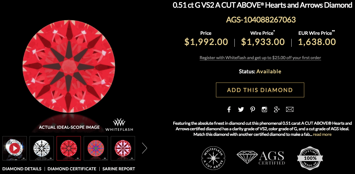 James Allen 0.71ct F VS2 Ideal Hearts & Arrows Diamant - Diamanten-Auswahl 