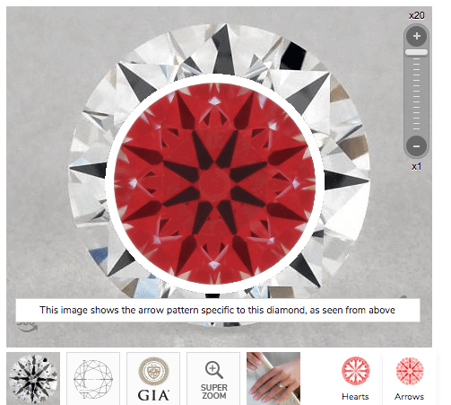 Ideal-Scope-Aufnahme von einem hochwertigen Diamanten mit 0.41 ct F VS2, 3-fach Excellent und idealen Proportionen - Erstes Beispiel für hochwertigen Diamanten sicher kaufen