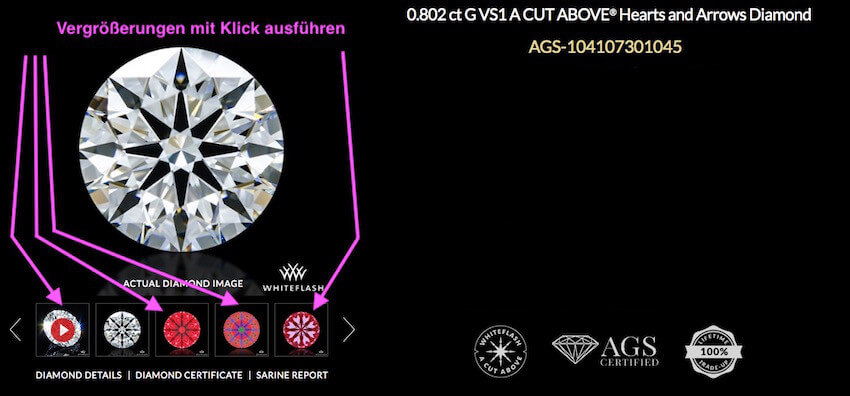 A Cut Above Diamant mit 0,802 ct G VS1 Whiteflash-Diamant A Cut Above®️ mit 0,802 ct G VS1