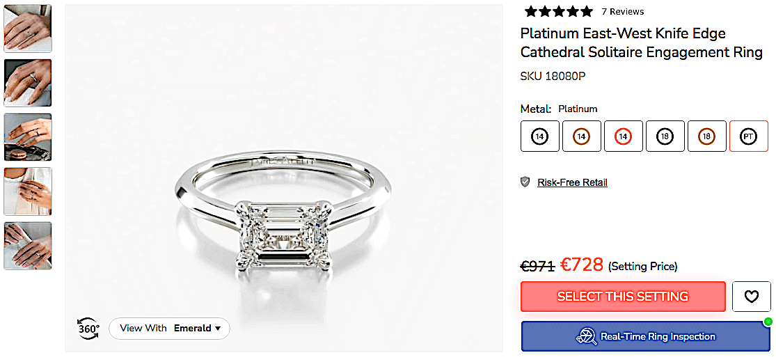 James Allen Platin Diamant-Verlobungsring für Diamanten mit Smaragd-Schliff