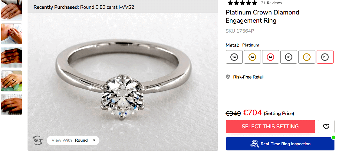 James-Allen-Verlobungsring mit 6 Krappen Modell "Crown"