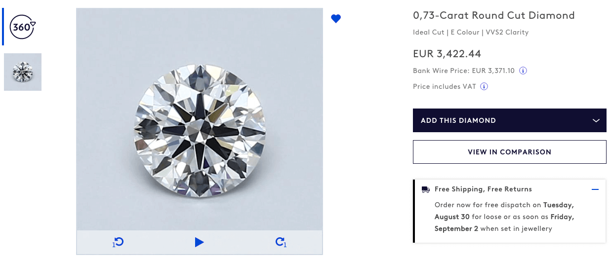Diamant 0,73 ct, E, VVS2 - Blue Nile