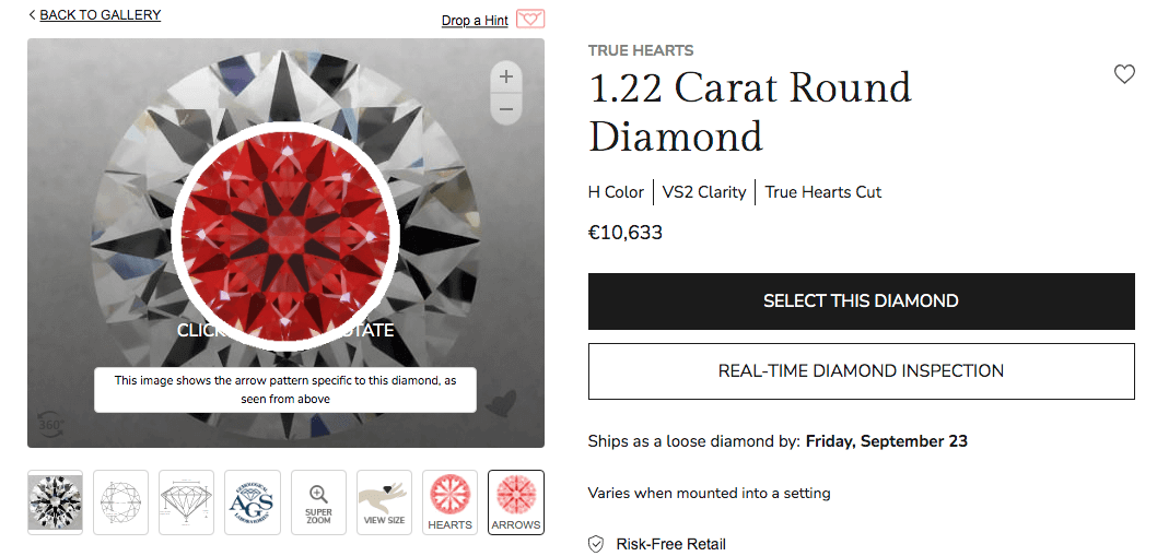 James Allen True Hearts Diamant 1.22ct H VS2